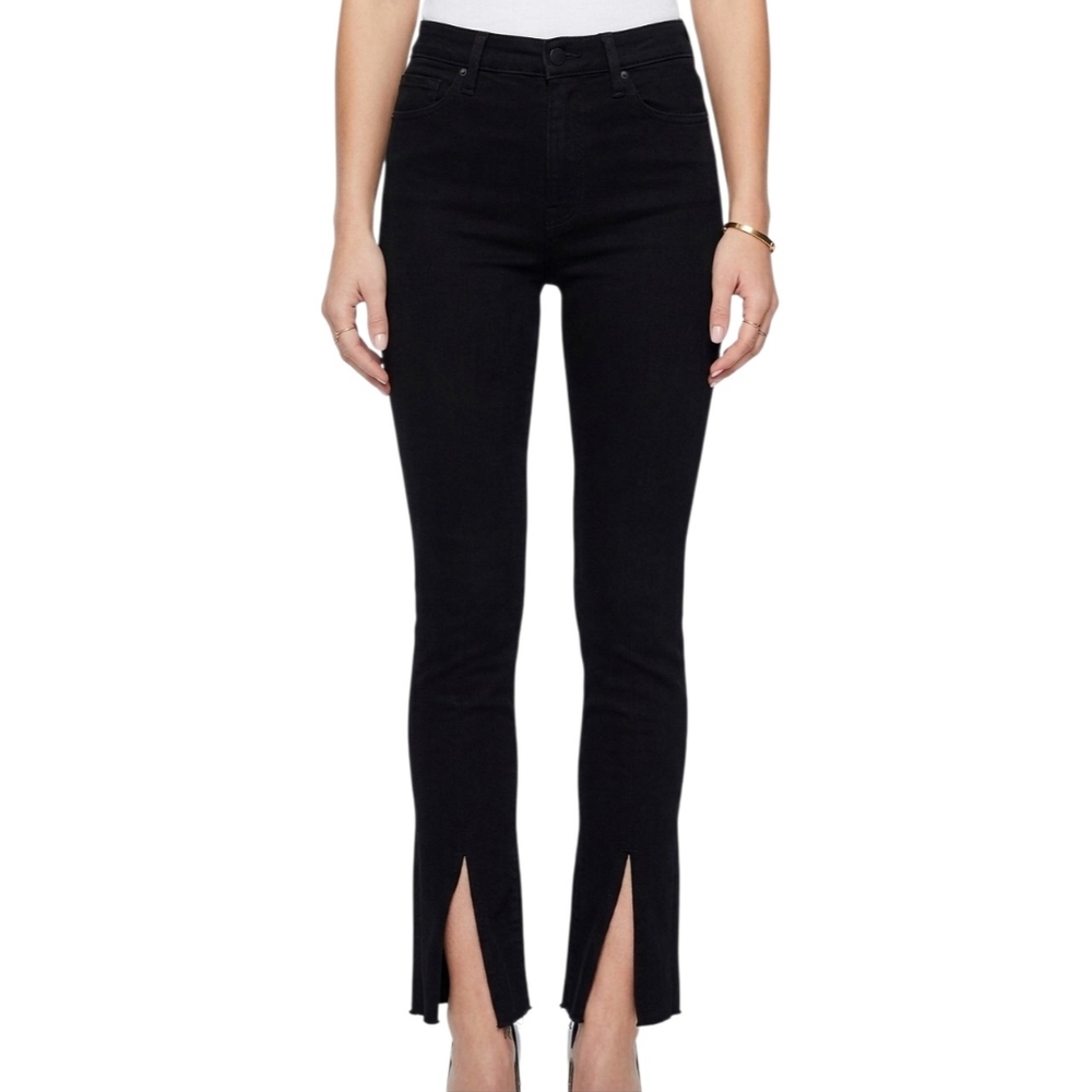 MOTHER Insider Crop Flare Jeans Not Guilty Black Slit‎ Ankle Fray Size 28